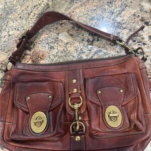 Coach Brown Leather Shoulder Bag with Brass Hardware